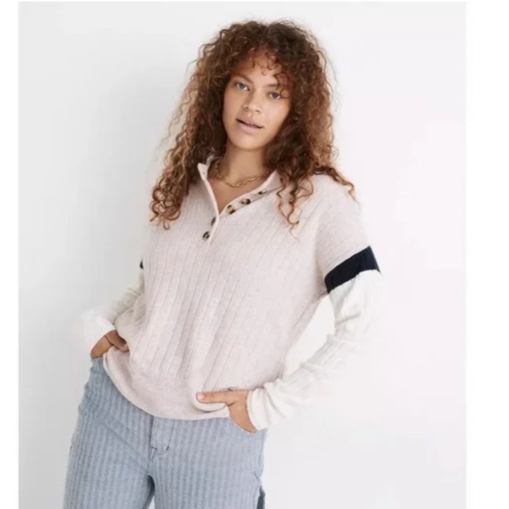 Madewell Striped Bowden Henley Sweater Coziest‎ Yarn Size Small
